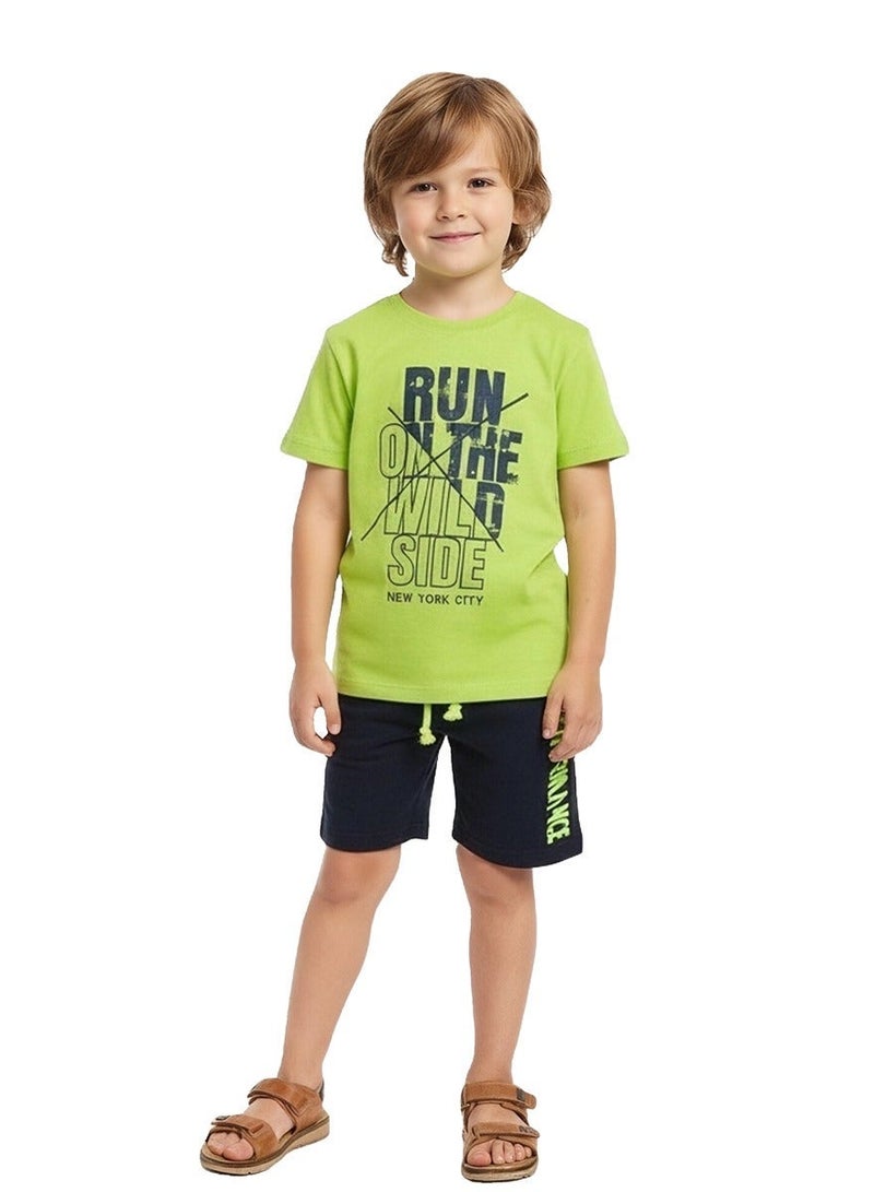 WiNi BEE Boys Shorts for Toddlers 2-6 Years - Black Knee-Length Shorts with Neon Green Drawstring | Graphic Print Casual Sportswear Pants for Active Play, Outdoor & Summer - Image 2